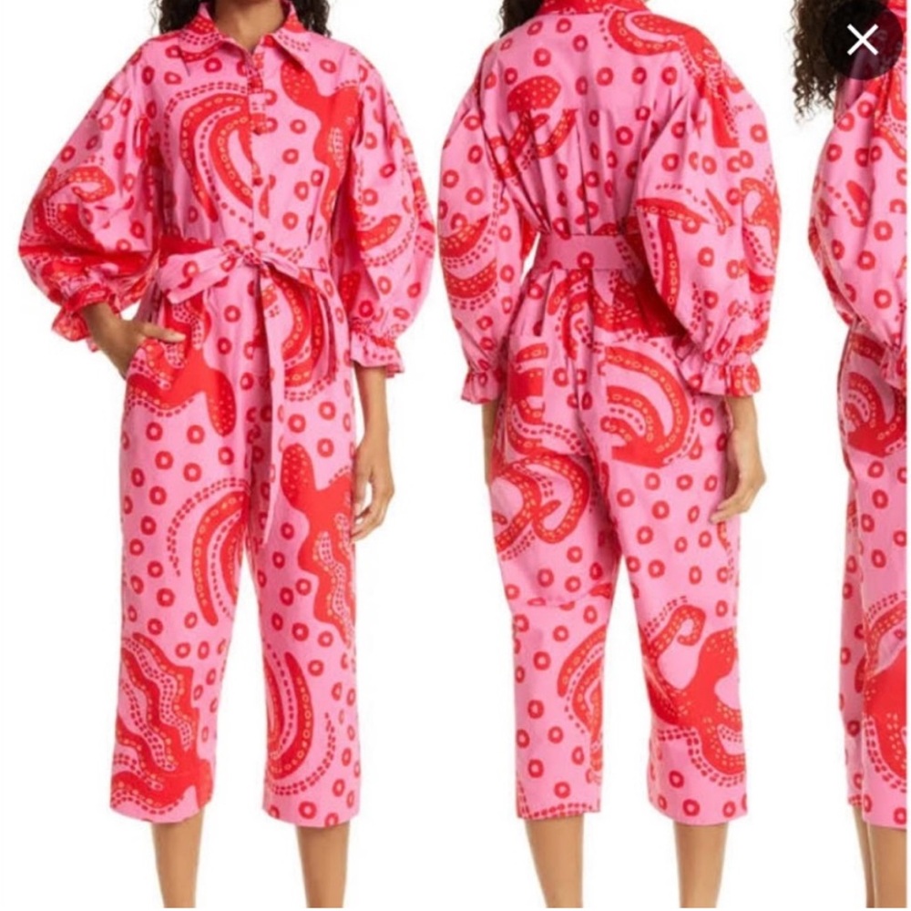 FARM RIO Octocool Octopus Print Puff Sleeve Romper Jumpsuit No Belt Sz XS Pink